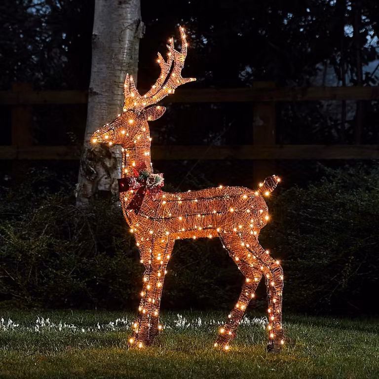 Świąteczne oświetlenie – figurka renifera – dekoracja ogrodowa zewnętrzna – z funkcją timera – wysokość 130 cm – kolor brązowy