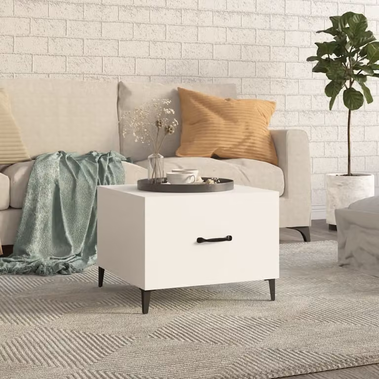 Maison Exclusive – stolik kawowy z metalowymi nogami, biały, 50 x 50 x 40 cm